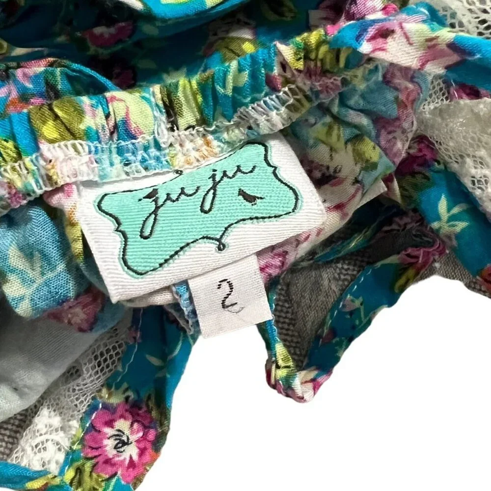 Ju Ju Sz 2 Bold Floral & Lace Halter Bubble Romper
